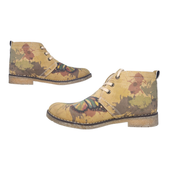 Goby Shoes Womens 37 Tan Butterfly Ankle Boots Booties Artsy Boho Comfy Low Heel - Picture 2 of 9